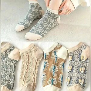 Socks Boho Embroidered  Cottagecore Set 4 M/L New
